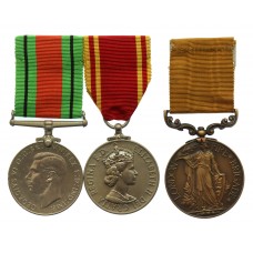 London Fire Brigade Long Service Medal Group of Three - Fireman Rowland Hills