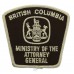 Canadian British Columbia Ministry of Attorney General Cloth Patch Badge