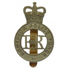 Dominica Police Force White Metal Cap Badge - Queen's Crown
