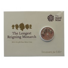 Royal Mint Longest Reigning Monarch Brilliant Uncirculated 2015 UK £20 Fine Silver Coin 