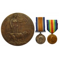 WW1 Somme Casualty British War Medal, Victory Medal and Memorial Plaque - Pte. W. Parkinson, 10th Bn. York & Lancaster Regiment - K.I.A. 1st-3rd July 1916