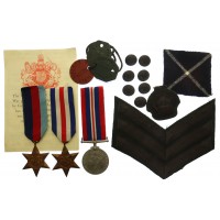 WW2 Medal Group of Three with Dog Tags - CQMS B. Miller, Cameronians (Scottish Rifles) 