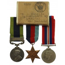 1908 India General Service Medal (Clasp - Mohmand 1933) and WW2 Medal Group of Three - Gnr. V. Brennan, Royal Artillery