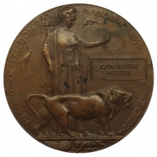  WW1 Memorial Plaque (Death Penny) - Private John Robert Webster, 5th Bn. Yorkshire Regiment - K.I.A. 6/8/15
