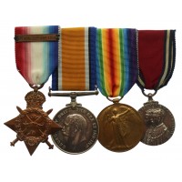 WW1 1914 Mons Star and Bar Medal Trio and 1935 Jubilee Medal Group of Four - Sjt. E.J. Tennant, Royal Horse Artillery - Wounded
