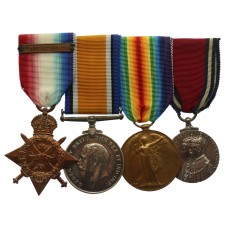 WW1 1914 Mons Star and Bar Medal Trio and 1935 Jubilee Medal Group of Four - Sjt. E.J. Tennant, Royal Horse Artillery - Wounded