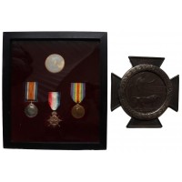 WW1 Gallipoli Casualty 1914-15 Star Medal Trio and Memorial Plaque - Sjt. J.A. Sharpe, 9th Bn. West Yorkshire Regiment - K.I.A. 9/8/15
