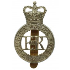 Dominica Police Force White Metal Cap Badge - Queen's Crown