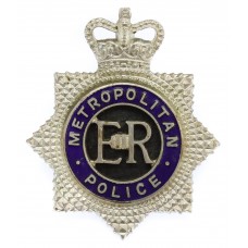 Metropolitan Police Senior Officer's Silvered & Enamel Cap Badge - Queen's Crown