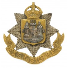 East Surrey Regiment Officer's Silvered & Gilt Cap Badge - King's Crown