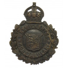 Warwickshire Constabulary Small Blackened Brass Wreath Helmet Plate - King's Crown