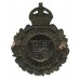 Warwickshire Constabulary Small Blackened Brass Wreath Helmet Plate - King's Crown