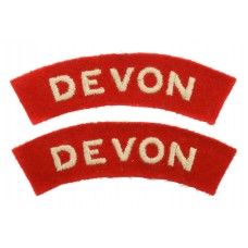 Pair of Devonshire Regiment (DEVON) Cloth Shoulder Titles