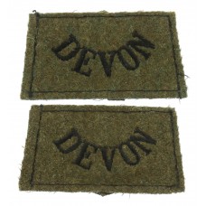 Pair of Devonshire Regiment (DEVON) WW2 Cloth Slip On Shoulder Titles