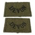 Pair of Devonshire Regiment (DEVON) WW2 Cloth Slip On Shoulder Titles