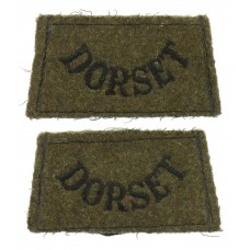 Pair of Dorsetshire Regiment (DORSET) WW2 Cloth Slip On Shoulder Titles