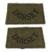 Pair of Dorsetshire Regiment (DORSET) WW2 Cloth Slip On Shoulder Titles