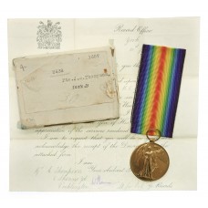 WW1 Victory Medal with Original Box and Transmittal Document - Pte. J.W. Thompson, King's Own Yorkshire Light Infantry (late Yorkshire Regiment) - Died of Wounds 16/9/16