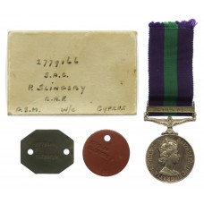 General Service Medal (Clasp - Cyprus) with Dog Tags and Box of Issue - SAC. P. Slingsby, Royal Air Force