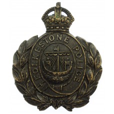 Folkestone Borough Police Black Wreath Helmet Plate - King's Crown