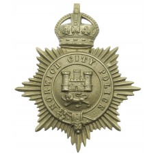 Norwich City Police White Metal Helmet Plate - King's Crown