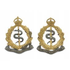 Pair of Royal Army Medical Corps (R.A.M.C.) Officer's Silvered & Gilt Collar Badges - King's Crown
