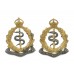 Pair of Royal Army Medical Corps (R.A.M.C.) Officer's Silvered & Gilt Collar Badges - King's Crown