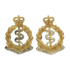 Pair of Royal Army Medical Corps (R.A.M.C.) Officer's Silvered & Gilt Collar Badges - Queen's Crown