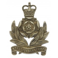 Intelligence Corps Officer's Silvered Cap Badge - Queens Crown