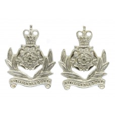 Pair of Intelligence Corps Officer's Silvered Collar Badges - Queen's Crown