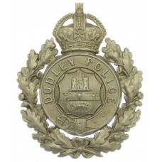 Dudley Borough Police White Metal Wreath Helmet Plate - King's Crown