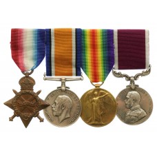 WW1 1914-15 Star, British War Medal, Victory Medal and Long Service & Good Conduct Medal Group of Four - Regimental Sergeant Major H.A. Firth, 1st Bn. Suffolk  Regiment - Twice Wounded