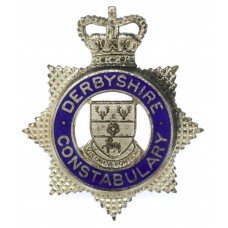 Derbyshire Constabulary Senior Officer's Silvered & Enamel Cap Badge - Queen's Crown