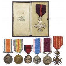 MBE (Military), WW1 British War, Victory, 1935 Jubilee, 1937 Coronation, LS&GC and Belgium Croix de Guerre Medal Group of Seven - Captain (Quartermaster) T. Elliott, Royal Scots Greys