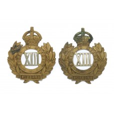 Pair of 13th Hussars Collar Badges - King's Crown
