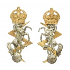 Pair of Royal Electrical & Mechanical Engineers (R.E.M.E.) Officer's Dress Collar Badges - King's Crown