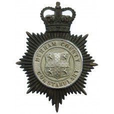 Durham County Constabulary Black and Chrome Helmet Plate - Queen's Crown