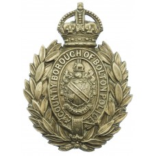 County Borough of Bolton Police White Metal Wreath Helmet Plate - King's Crown