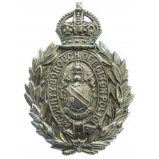 County Borough of Bolton Police Chrome Wreath Helmet Plate - King's Crown