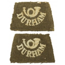 Pair of Durham Light Infantry D.L.I. (Bugle/DURHAM) WW1 Cloth Slip On Shoulder Title