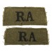Pair of Royal Artillery (R.A.) WW2 Cloth Slip On Shoulder Titles