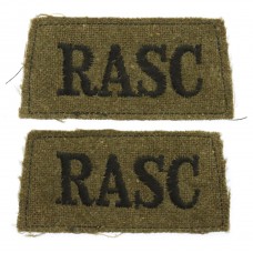 Pair of Royal Army Service Corps (R.A.S.C.) WW2 Cloth Slip On Shoulder Titles