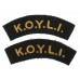 Pair of King's Own Yorkshire Light Infantry (K.O.Y.L.I.) Cloth Shoulder Titles