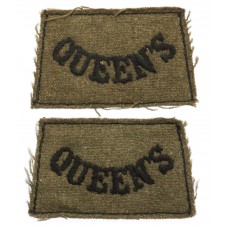 Pair of Queen's (Royal West Surrey) Regiment WW2 Cloth Slip On Shoulder Titles