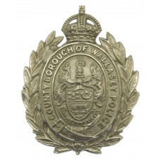 Wallasey Borough Police White Metal Wreath Helmet Plate - King's Crown