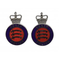 Pair of Essex Police Enamelled Collar Badges - Queen's Crown