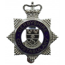 Derbyshire Constabulary Enamelled Star Cap Badge - Queen's Crown
