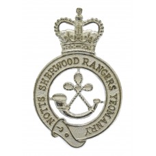 Notts Sherwood Rangers Yeomanry Officer's Silvered Cap Badge - Queen's Crown
