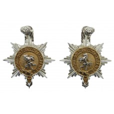 Pair of Queen's Regiment Officer's Gilt & Chrome Collar Badges