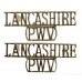 Pair of Lancashire Regiment (LANVCASHIRE/P.W.V.) Anodised (Staybrite) Shoulder Titles